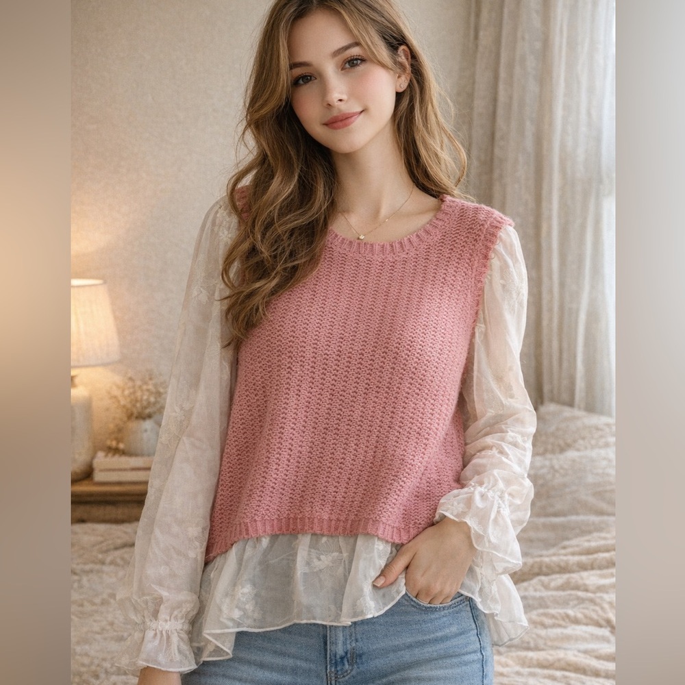 CATO Pink Knit Sweater Layered Blouse – NWT